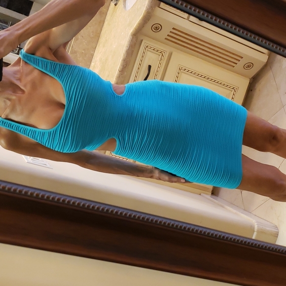 bebe Dresses & Skirts - Bebe turquoise cut-out textured bodycon dress, XS